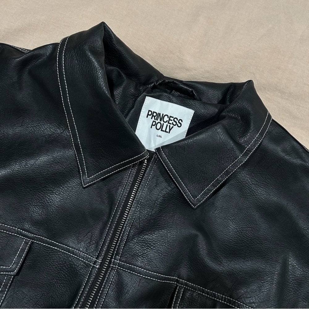 Princess Polly Leather Jacket with Contrast Stitching